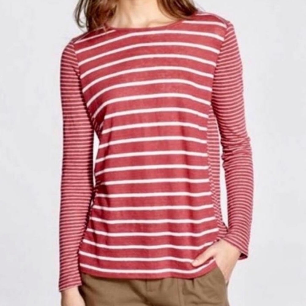 Vince 100% Linen Mixed Striped Long Sleeve TShirt